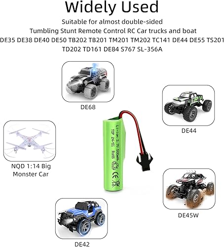 Miniatura 3 de Batería recargable de 3.7 voltios y 500 mAh  3.7 V RC baterías de coche paquete de 2 con enchufe SM2P y cargador USB para autos de acrobacias RC de