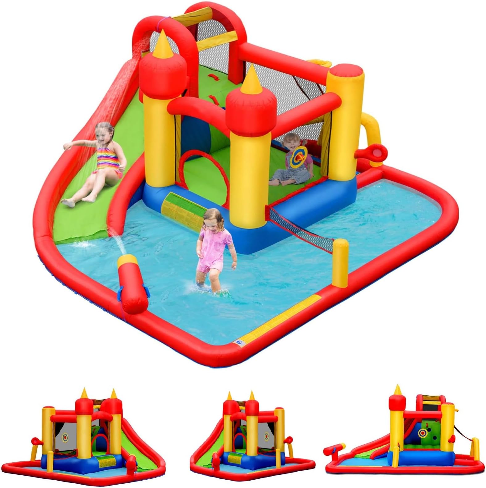 Inflatable Water Slide, Water Bounce House with Slide Wet Dry Combo for Kids Backyard Outdoor Fun with Splash Pool, Blow up Waterslides Park Inflatables for Kids and Adults Party Gifts