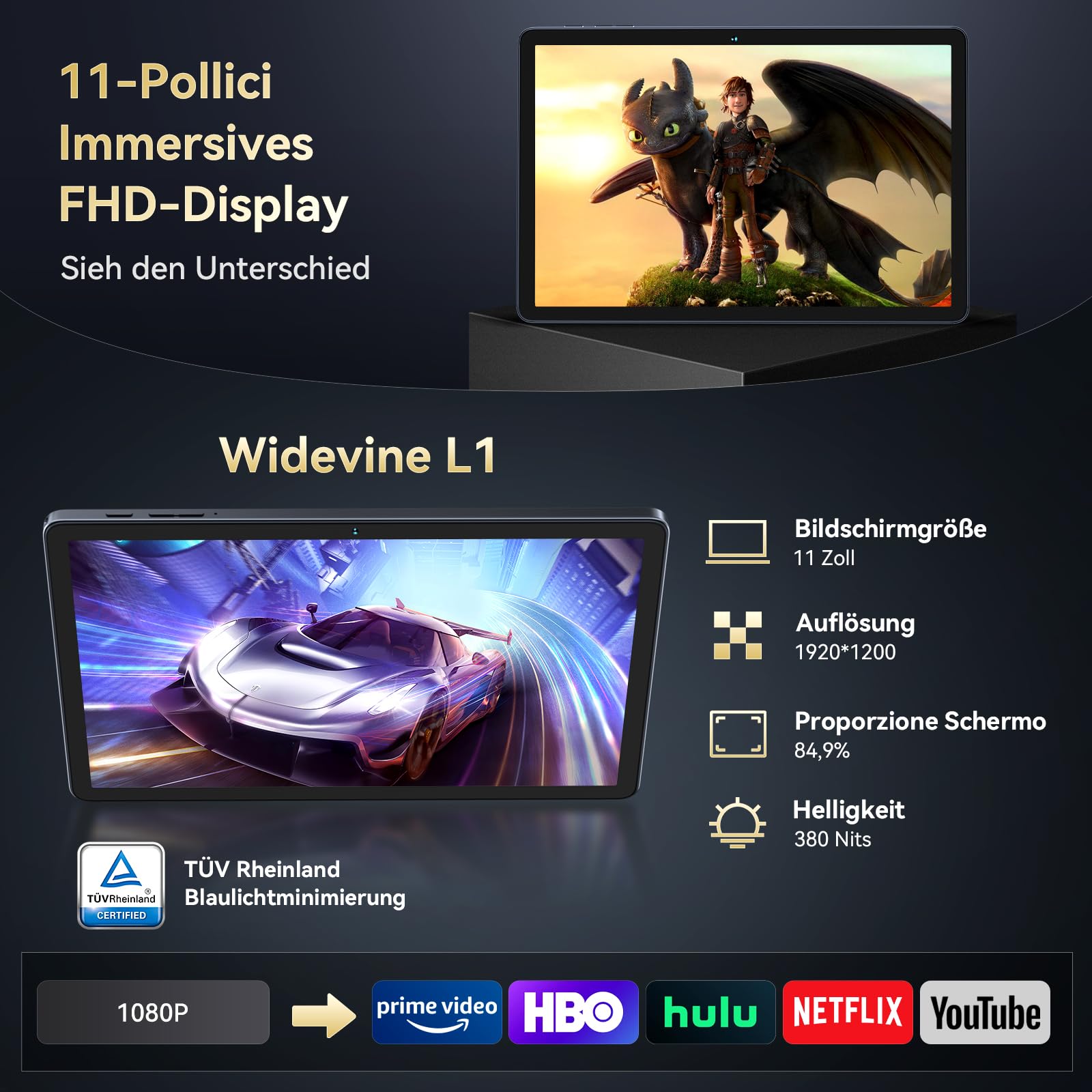 BESTTAB W90 11 Pulgadas Tablet Android 16 - Gemini Ai, 24GB RAM+ 256GB ROM | Octa-Core T615, Widevine L1, TÜV, 1920 * 1200 FHD, 4G LTE/ 5G WiFi, 8000 mAh, Cámara 16MP+8MP, GPS, Tablet Gaming
