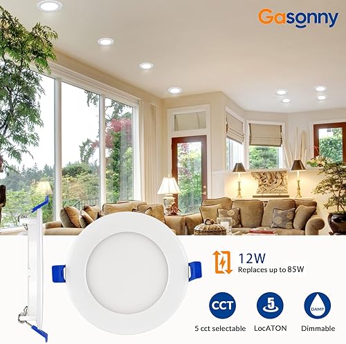 Miniatura 4 de Gasonny Paquete de 6 luces LED empotrables ultrafinas de 6 pulgadas 5CCT con caja de conexiones, 2700K3000K3500K4000K5000K seleccionable, 12W Eqv,