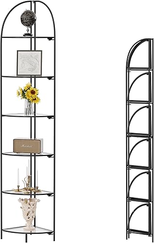 Miniatura 21 de Crofy Estante esquinero plegable de 5 niveles, soporte de esquina de metal para plantas con marco dorado y estantes transparentes, estante de Marco