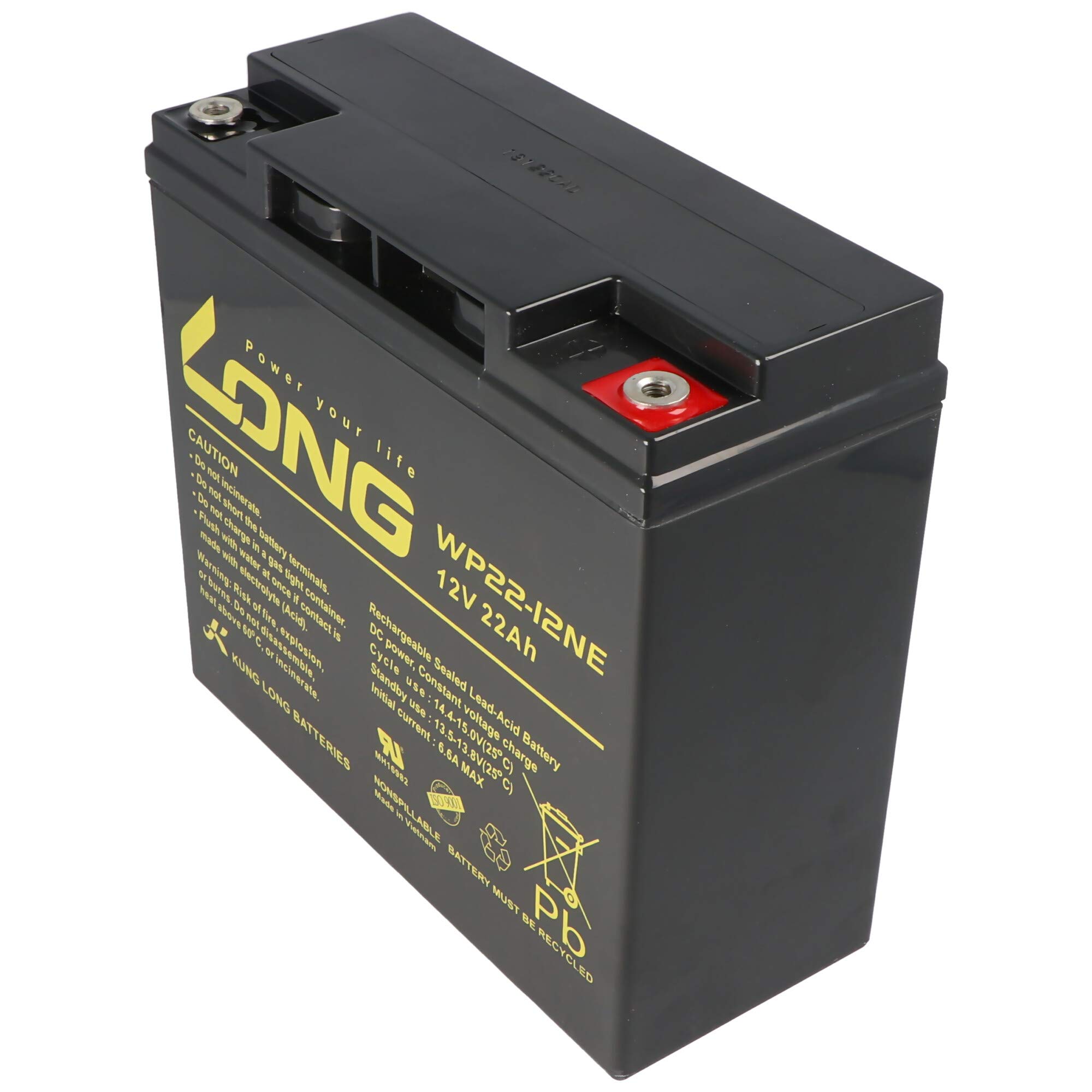 Batería compatible con sistemas de alarma de 12 V, 22 Ah, 181 x 76 x 167 mm, rosca interior M6