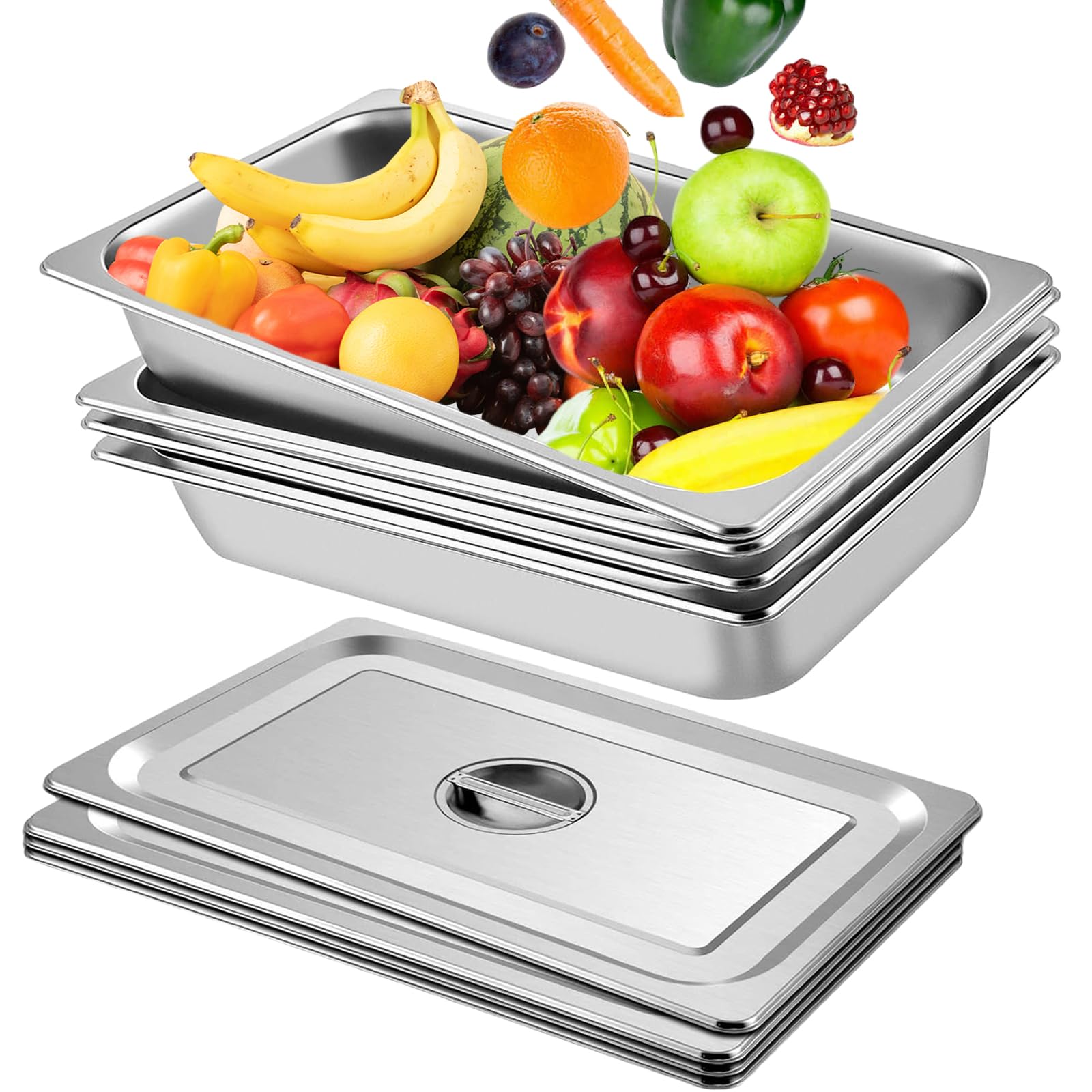 4 Pack Hotel Pan 4" Deep Steam Table Pan Full Size with Lid 20.9 x 12.8 x 4 inch Hotel Pan Steam Table Pans Commercial Hotel Pan Stainless Steel?4 PCS?