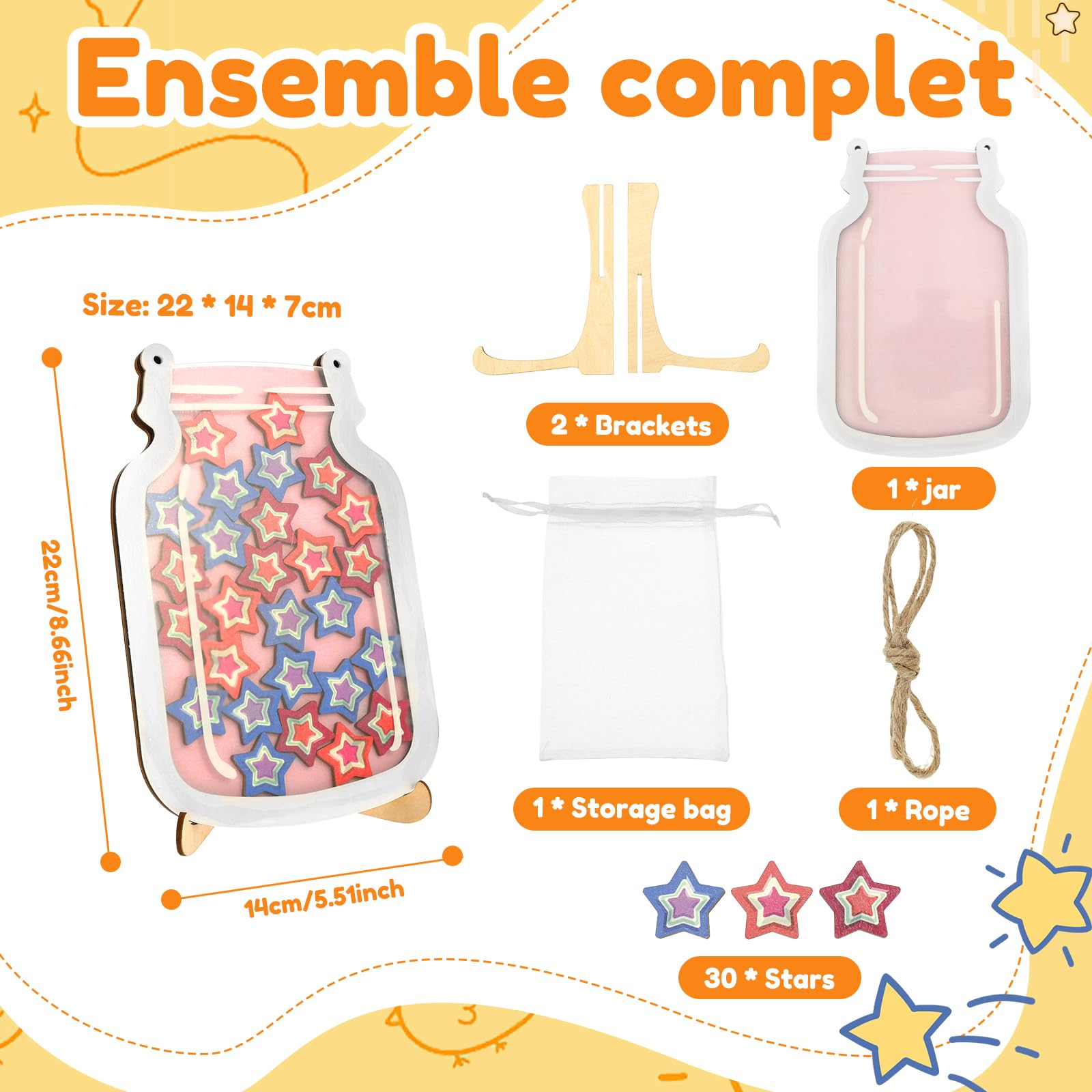 Tarro de recompensa de estrella de madera para niños, para sistema de recompensas de aula, recipiente de recompensas de estrellas, adorno de tarro de interacción entre padres e hijos