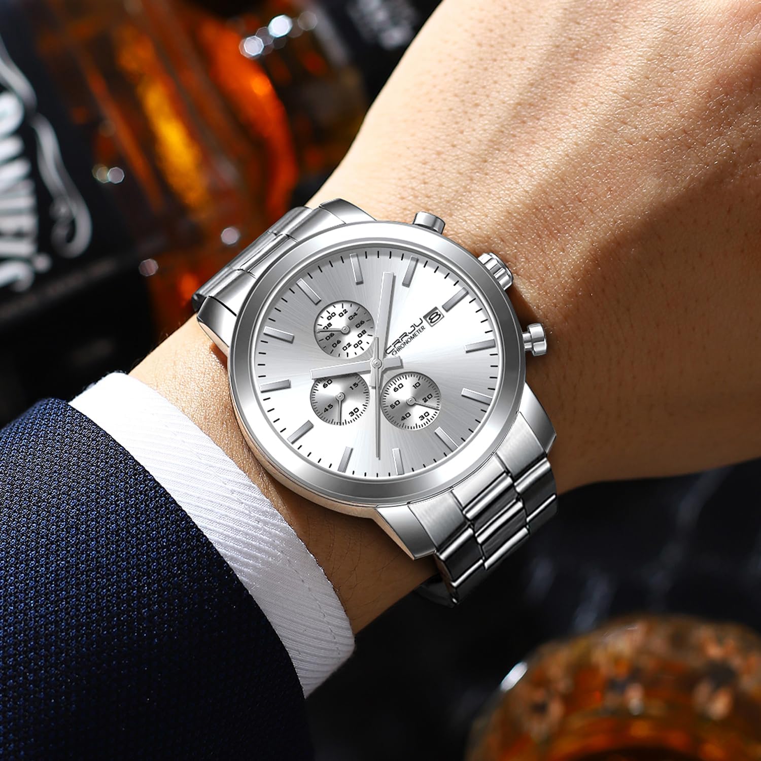 CRRJU Mens Stylish Casual Quartz Watches for Men Luxury Waterproof Calendar Chronograph Japan Movement Wristwatches - Image 2