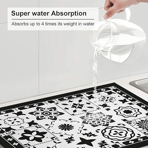 Vista 13 de Tapete de secado de platos de limón de 18 x 24 pulgadas para encimera de cocina, almohadilla absorbente de microfibra para escurrir platos, tapetes