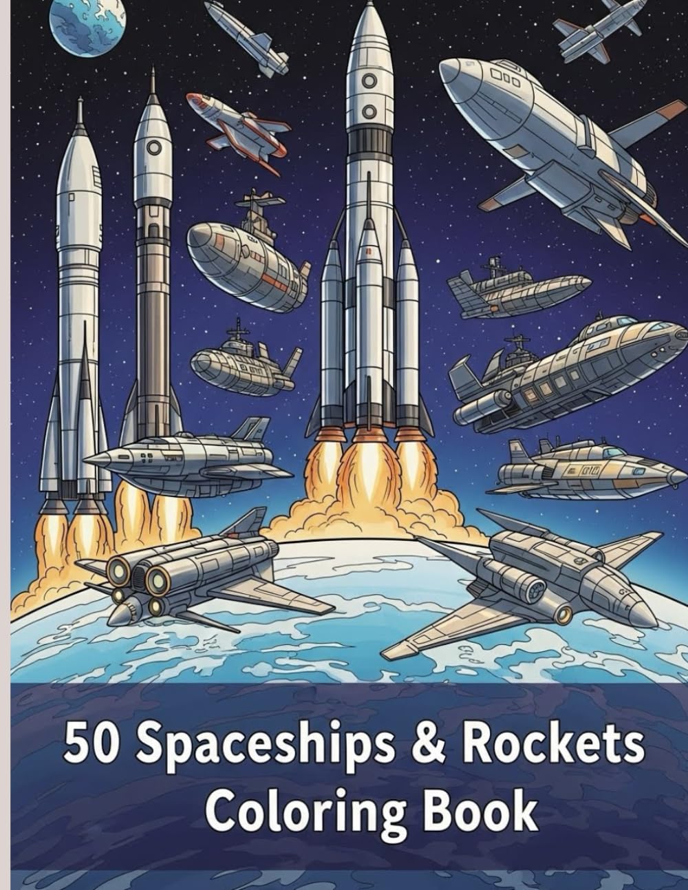 50 Spaceships & Rockets Coloring Book: “A Relaxing Adult Coloring Journey Through Space Exploration”
