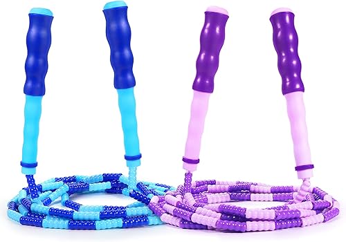Supertrip Cuerda de saltar para niños, cuerda de saltar con cuentas suaves, ajustable, sin enredos, segmentada para niños y estudiantes