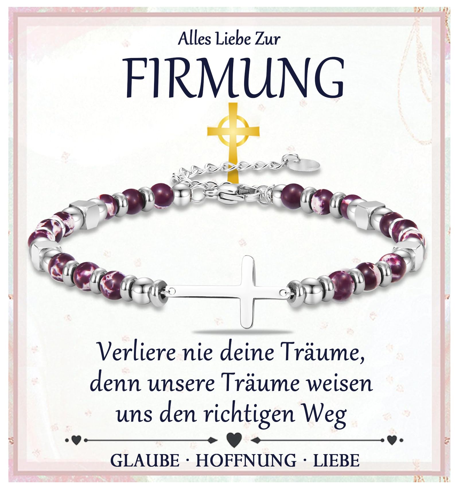 FAOMZQ Geschenke zur Taufe Firmung Kommunion, Kreuz Armband für Mädchen Tochter Nichte Enkelin Schwester Patentochter Patenkind von Mama Papa Oma Opa Taufpaten