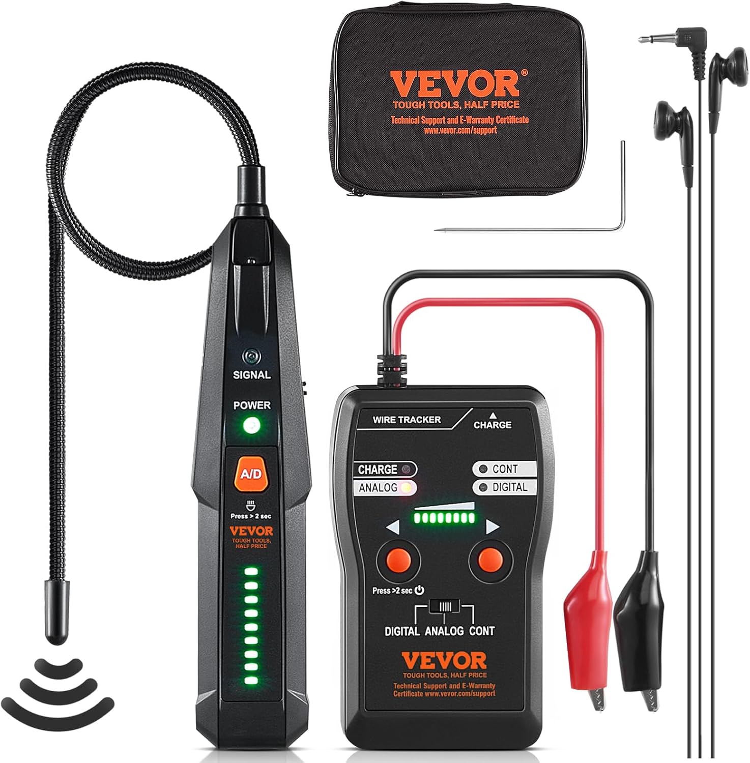 VEVOR Underground Cable Locator, 6.5Ft Max Detection Depth Wire Tracer Break Detector Finder with Earphone, 3280Ft Max. Detection Length Cable Tester for Pet Fence Buried Sprinkler Valve Irrigation