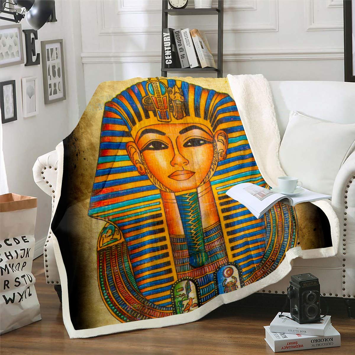 Loussiesd Colour 9 Ancient Egypt - Egyptian Sphinx Sherpa Fleece Throw For Sofa, Bed, Couch - Tribal Decor - Single - 50"X60"
