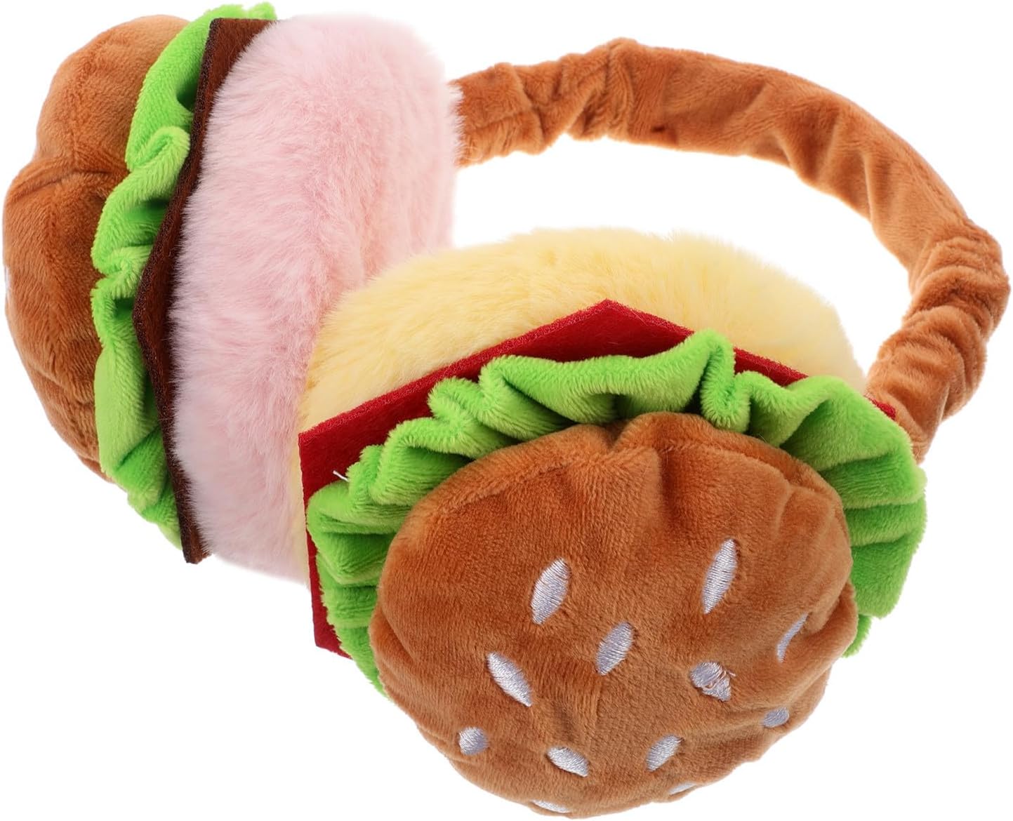ARTIBETTER Cute Hamburger Ear Warmers, Foldable Plush Thermal Ear Muffs with Cozy Soft Material, for Cold Weather and Winter Outdoor Activities