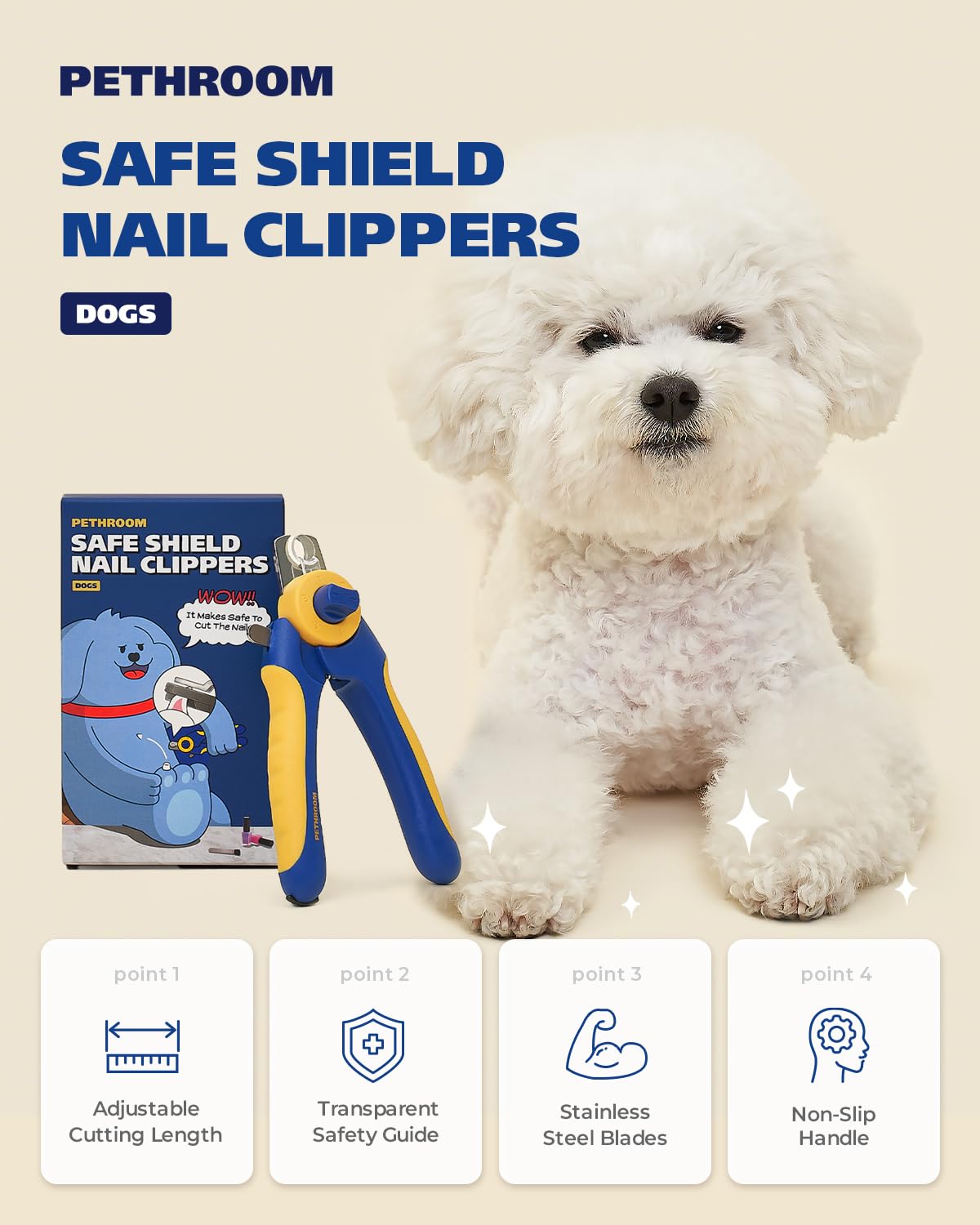 PETHROOM Cortaúñas para perros con lima de uñas, corte profesional rápido y fácil, guía de protección transparente para el aseo de mascotas, sin sobrecorte