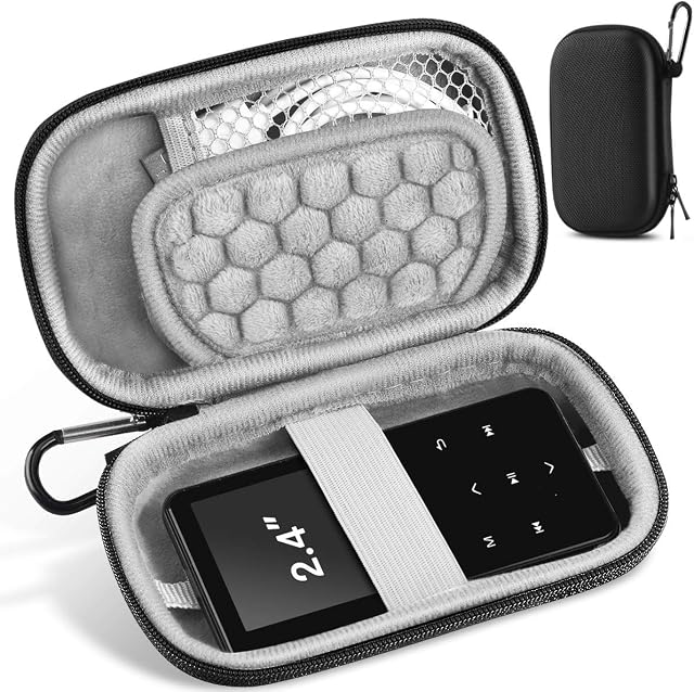 AGPTEK Small and Compact Protective Storage Case for Mp3 Players & Earphones, Black for 2.4 inch MP3