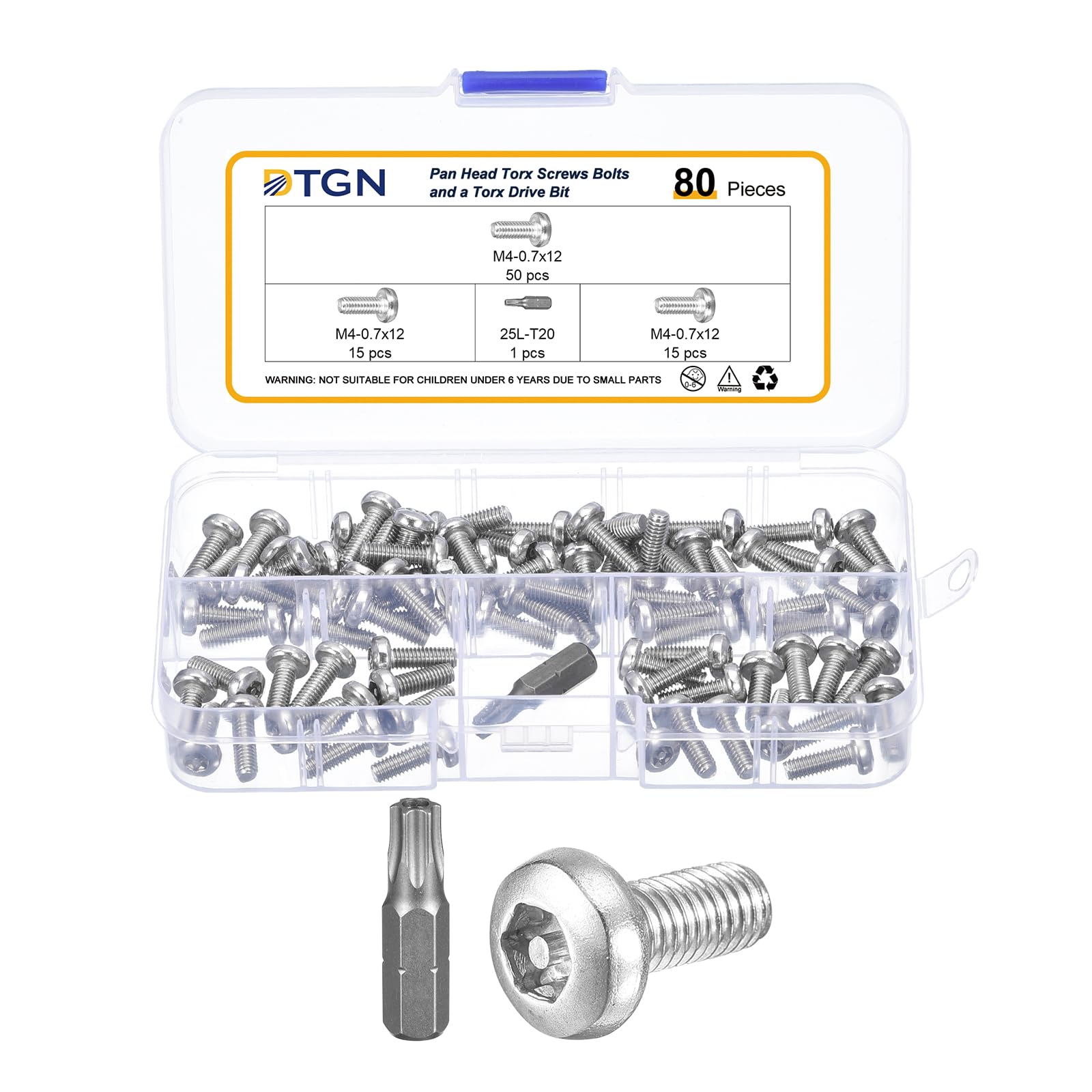 DTGN M4x12mm Pan Head Torx Security Screws, 80Pack, Good for Machinery