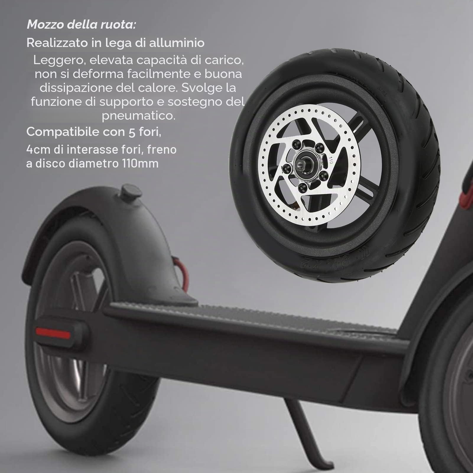 BuyWeek Pneumatico Solido Ruota Solida di Ricambio per Xiaomi M365, 8,5 Pollici 8 1/2x2 Posteriore con Mozzo per Scooter Elettrico