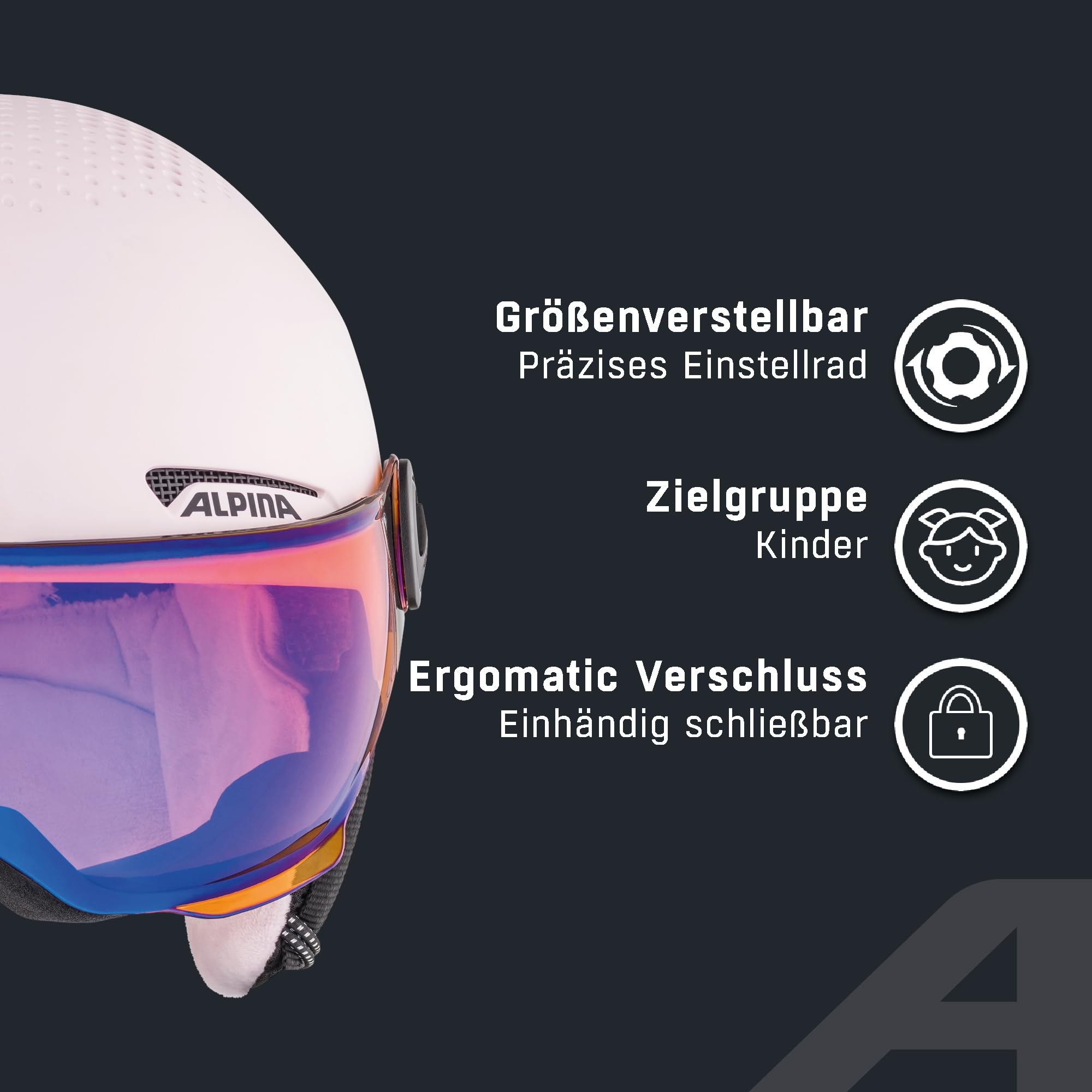 ALPINA ZUPO Visor Q-LITE - hochwertiger & sicherer Skihelm für Kinder, mit abnehmbaren Ohrenpolstern, mit kontrastverstärkendem Visier