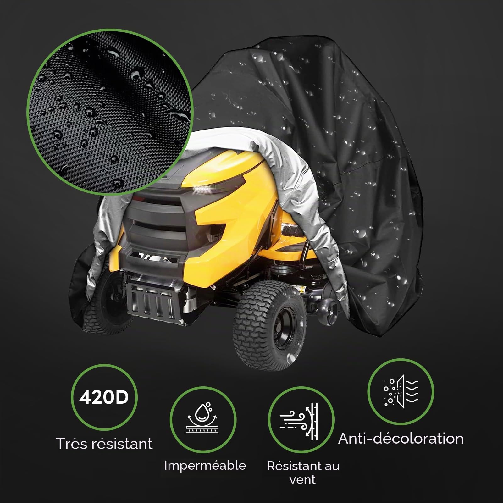 Housse de Tracteur de Jardin Oxford 420D Housse Tondeuse Autoportée | 183 X 137 X 117 cm Bâche de Protection Tracteur de Pelouse Coupe-Vent, Anti-Pluie, Anti-Poussière et Anti-UV