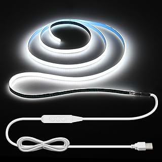 ALITOVE 5V USB COB LED Streifen 1M Dimmbar 5mm Breit Kaltweiß 6000K 400LEDs Lichtband Selbstklebend mit Schalter für Schlafzimmer TV Hintergrundbeleuchtung Wandküchendekor DIY Lighting