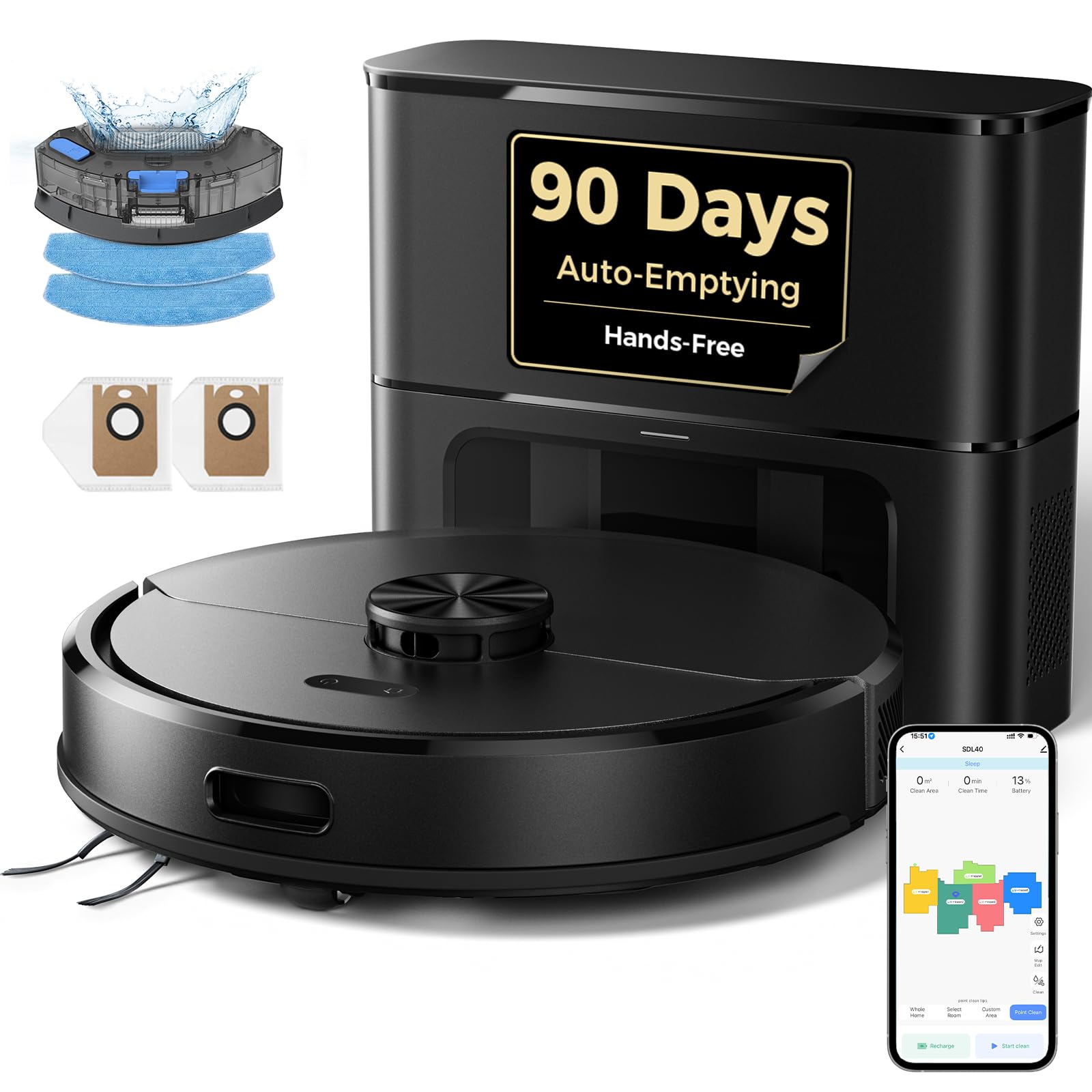 Kilgone Robot Vacuum and Mop with Self Emptying Dock, 90 Days Hands-Free