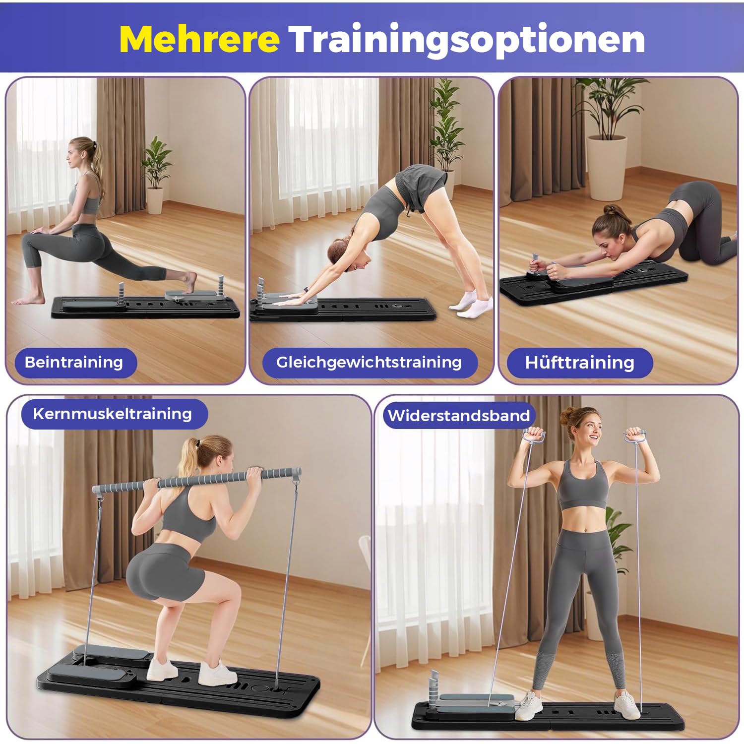 SPYLAVE Pilates Board Upgraded, 6-in-1 Faltbare Pilates Reformer Maschine für Training zu Hause, Multifunktionales Ganzkörper-Trainingsgerät mit Verlängerte Ellbogenschützer und Pilates-Bar