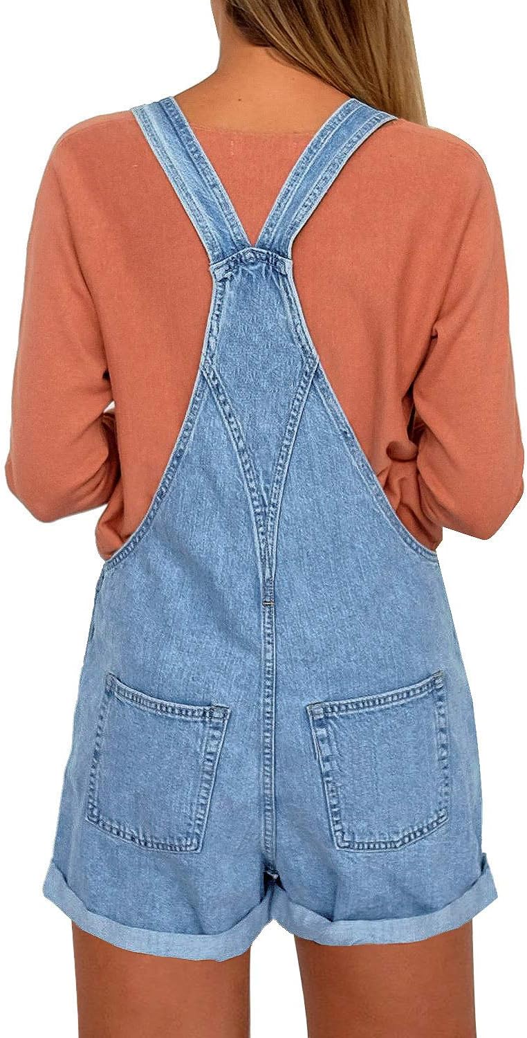 luvamia Women's Casual Adjustable Strap Cuffed Hem Denim Bib Overalls Shorts Romper - Image 3