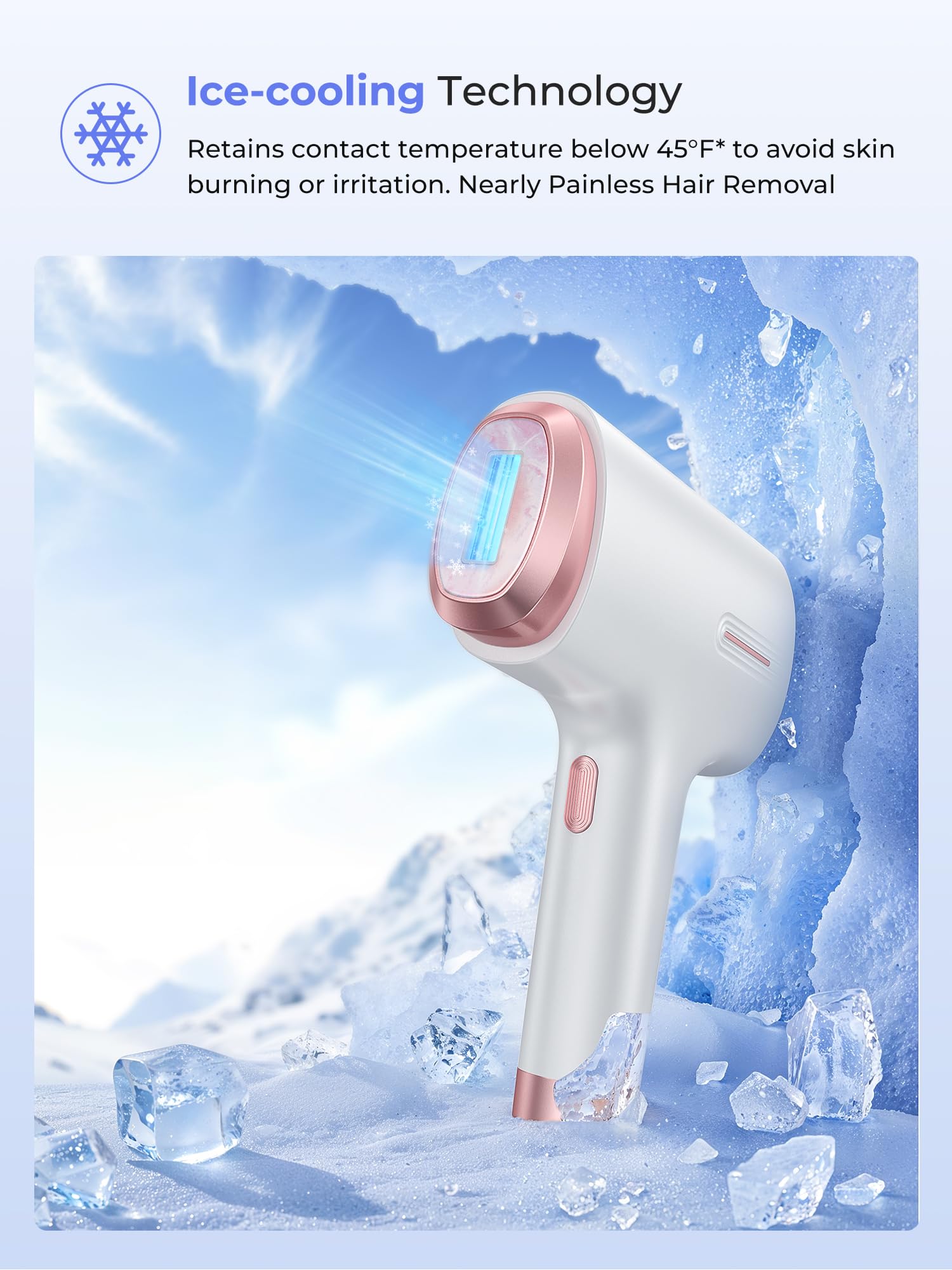 Depilación láser para mujeres y hombres, contacto de enfriamiento de hielo de 45 °F, alternativa segura y prácticamente indolora al dispositivo de depilación IPL de salón, depilación de larga 2