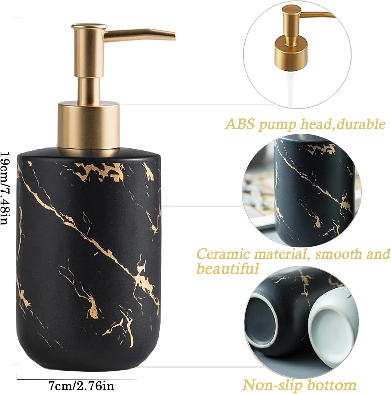 Soap Dispenser Black and Gold,300ml/10 Oz Luxurious Hand Soap Bottle with Plastic Pump Gold,Ceramic Liquid Soap Dispenser for Bathroom, Kitchen, Dish Soap,Lotion,Liquid Soap - Image 4