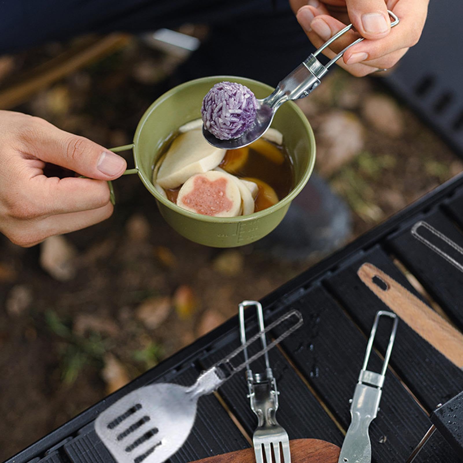 Set da cucina da campeggio, set di utensili da campeggio | Kit da campeggio per barbecue, ciotole e forchette da 11 pezzi | da campeggio potabili Borsa organizer pieghevole Kit di