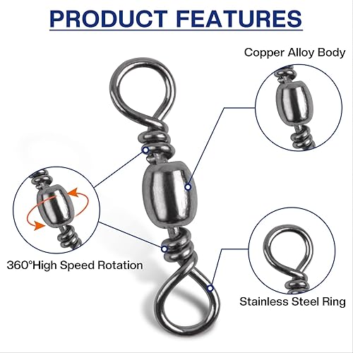 Miniatura 3 de JSHANMEI Kit giratorio de barril de pesca de 180 Uds., anillo sólido, balanceo de barril de pesca, revestimiento de níquel, líderes de agua salada,