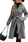 AFFA Elegant Pea Chandail Col Lapel Double Trench Breasted Automne pour femme, Veste à manches longues, Double Side Pocket, Mi-Longueur Vêtements de dessus, Fashion Slim Fit, Laine encochée, Casual, Ceinture