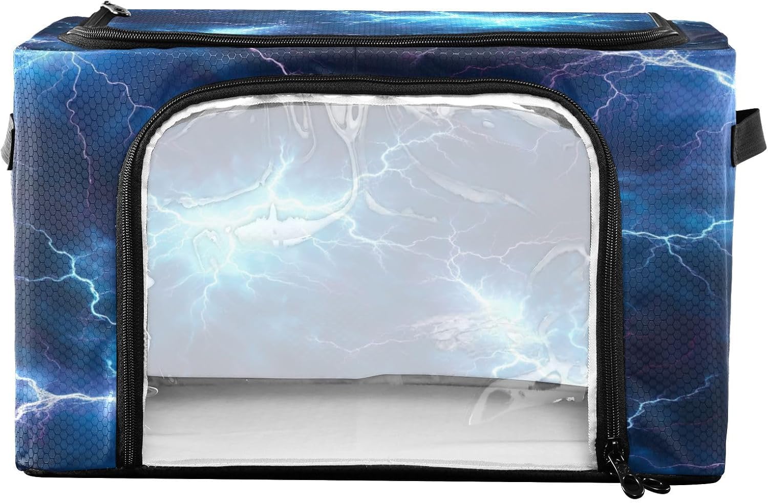 Blue Lightning Texture Clothes Storage, Foldable Closet Organizers and Storage, Bed Sheet Organizer and Storage with Lids & Clear Windows Metal Frame, and Sturdy Handles 32L