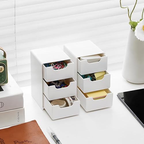 Miniatura 2 de Mini organizador de acrílico blanco con 3 cajones para accesorios para el cabello, joyas y maquillaje, pequeña caja de almacenamiento para clips,