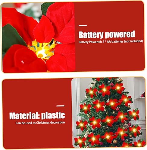 Miniatura 2 de Guirnalda de Navidad de flores de Pascua de 6.6 pies, impermeable, con 10 luces LED, funciona con pilas, guirnalda de Pascua para chimenea,