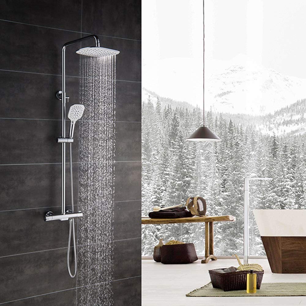 Système de douche avec buse booster haute pression et douchette 3 fonctions en acier inoxydable