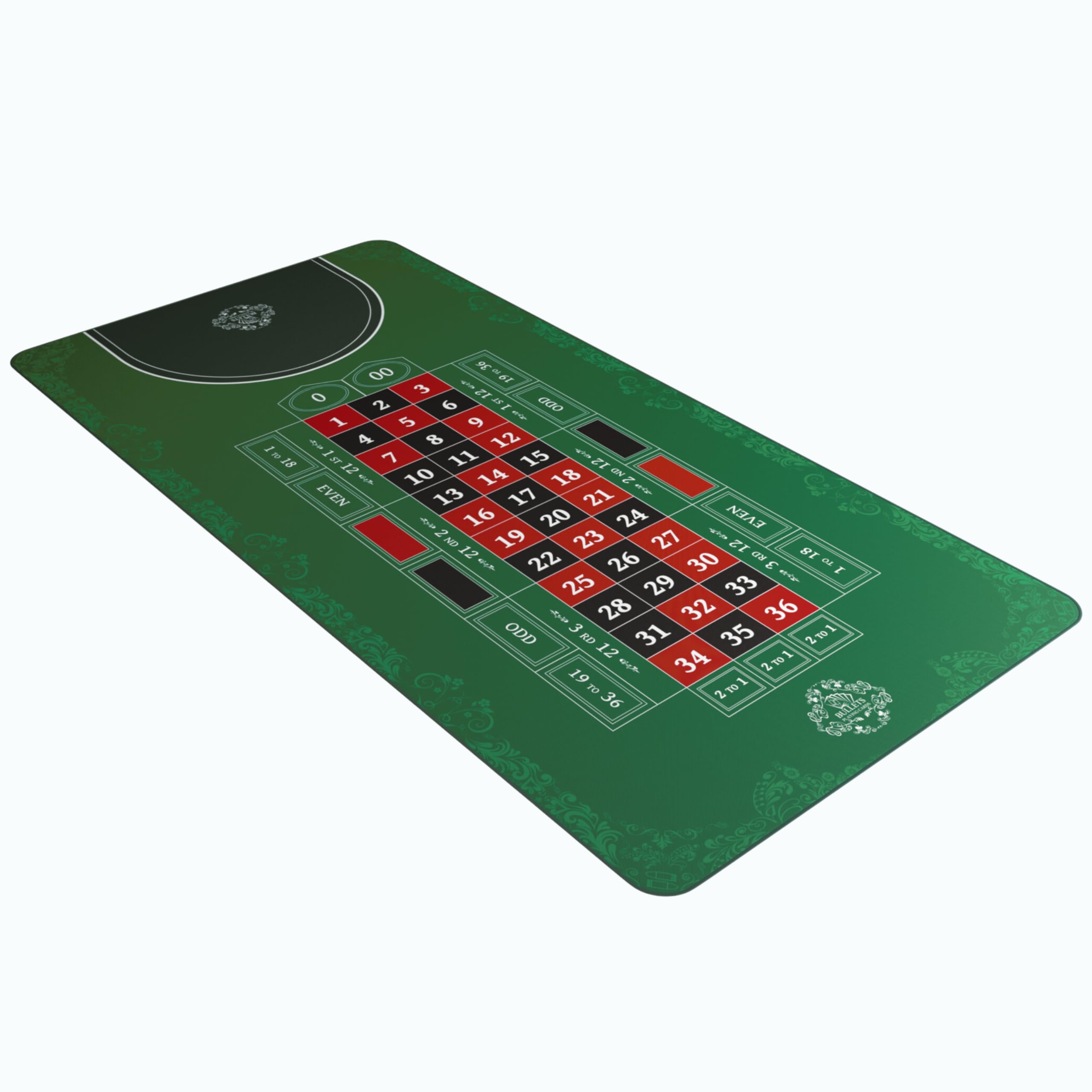 Bullets Playing Cards - Roulette Mat | Different Sizes & Variations, Casino-Style Roulette Layout | Durable, Portable | Double 0-63" x 31.5" (160 x 80cm) - Green