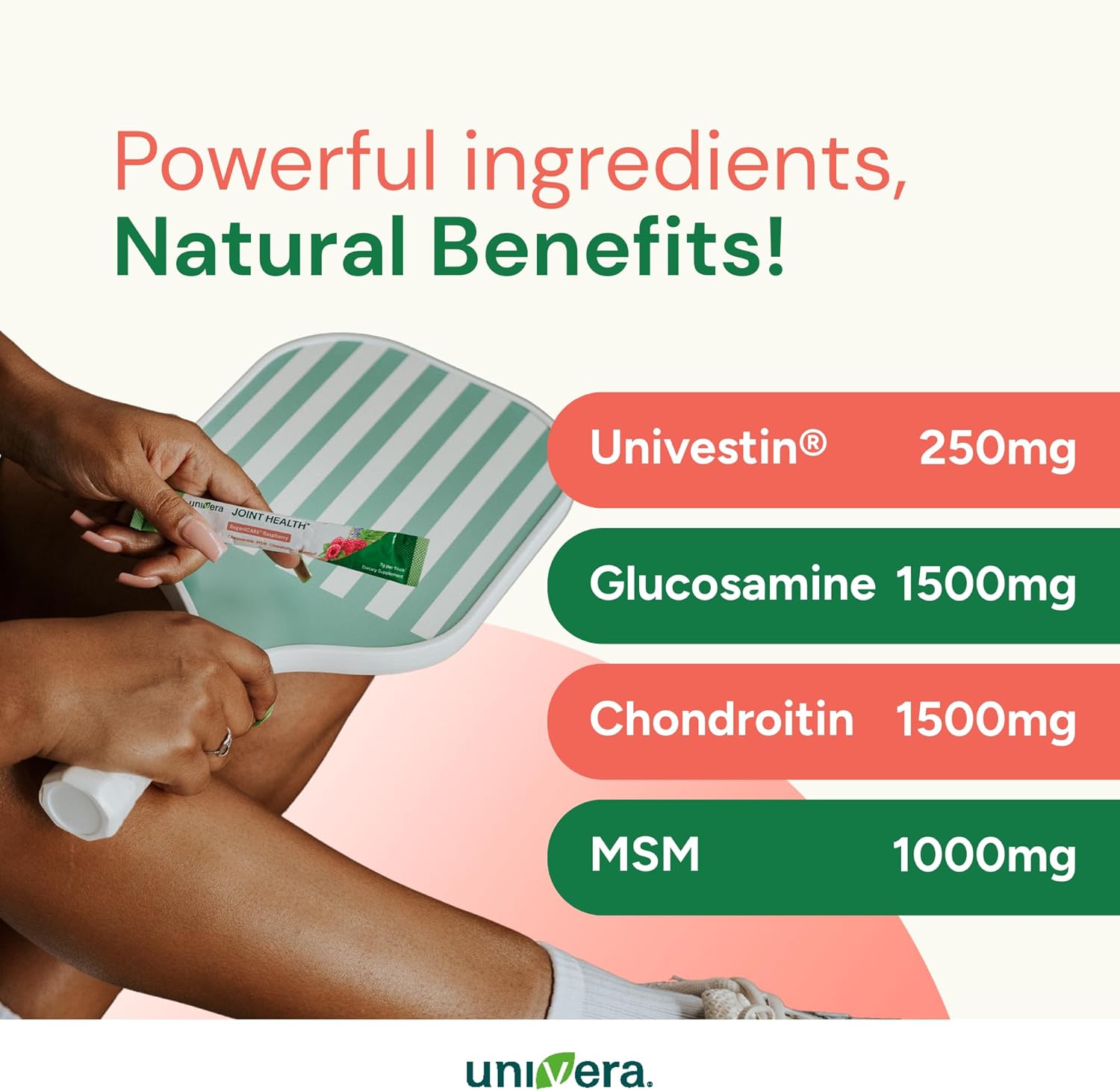 Glucosamine, Chondroitin, MSM with Univestin | Joint Support Powder Drink Mix for Mobility & Flexibility | Raspberry Flavor | 30-Day Supply (7g x 30 Sticks)