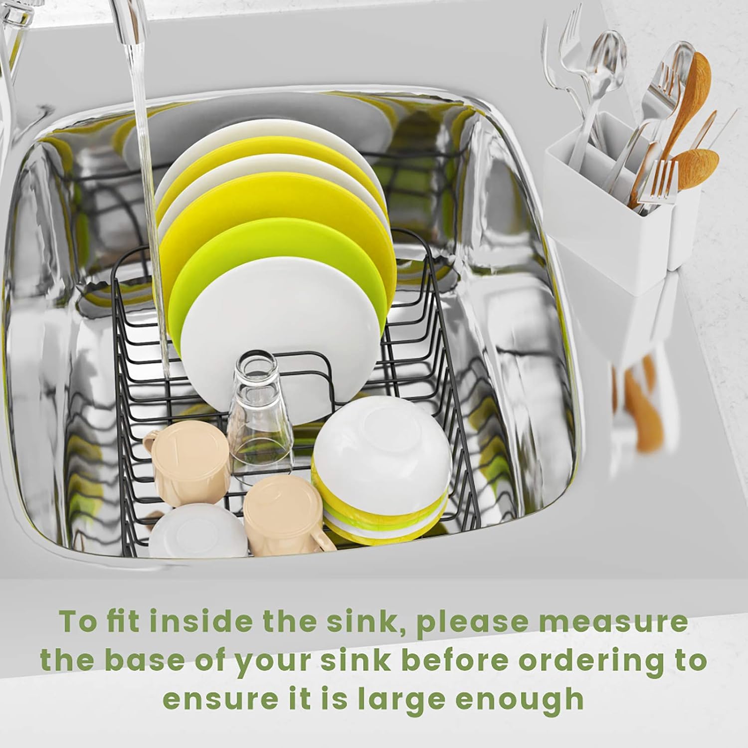 Cambond Dish Drying Rack, Small Dish Drainer with Drying Mat On Counter or in Sink Dish Racks with Utensil Holder (Black)