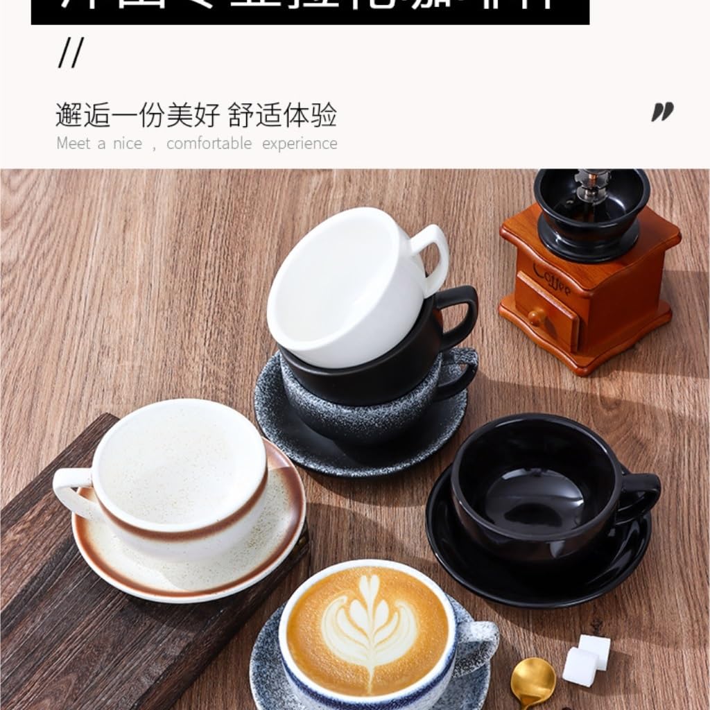 kubek ceramiczny, Kreatywny ceramiczny fantazyjny konkursowy duży otwór amerykański latte kubek tłoczony zestaw filiżanek do kawy i spodków(Blue)