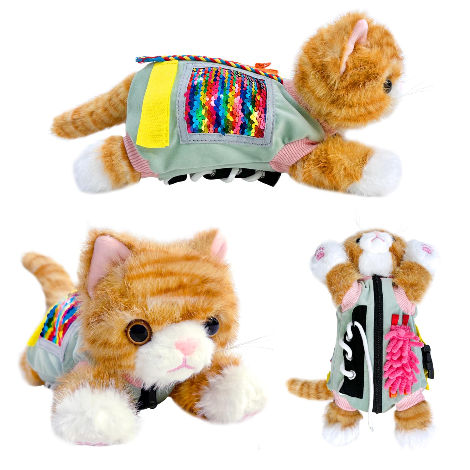 Fidget Blanket for Dementia Fidget Cat Blanket for Elderly Fidget Sensory Cat Blanket for Seniors with Alzheimer’s
