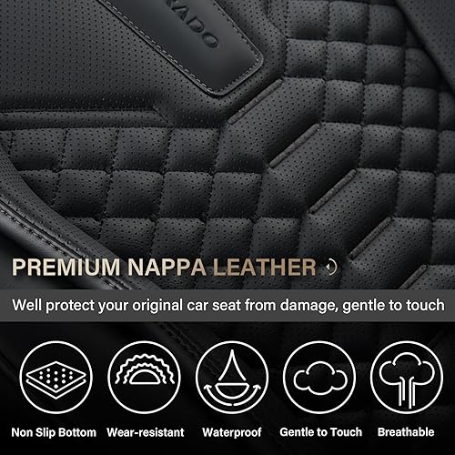 Miniatura 5 de Coverado Fundas de asiento de cuero, juego completo de fundas de asiento de automóvil, fundas de asiento negras para automóviles, protector de