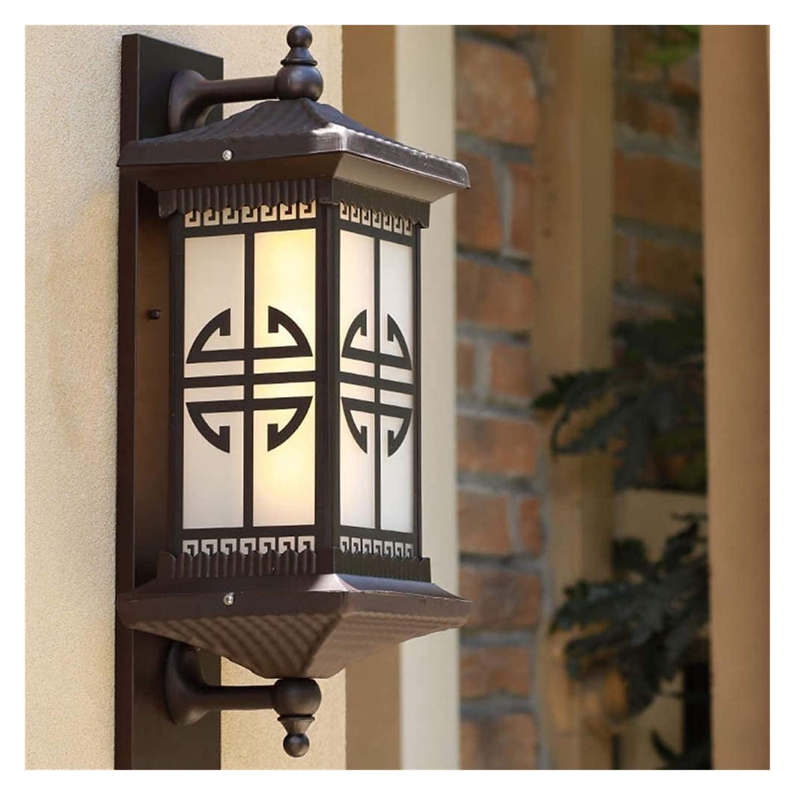 ZTCHSENZT Wall Lamp Japanese Outdoor Rectangular Wall Light Sconce Brown Aluminum Glass Wall Lantern E27 Outside Lighting Fixture Door Garden Lamp