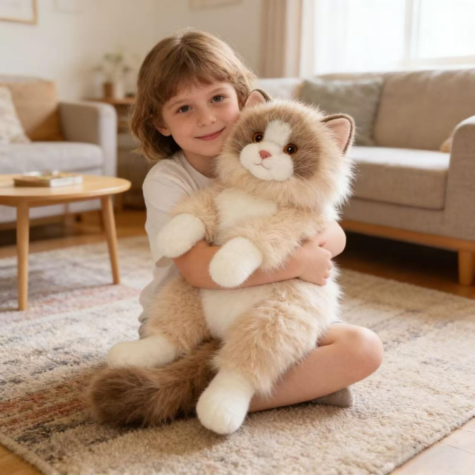 Ragdoll Gato de peluche, juguete de peluche realista para niños, gato tumbado, juguete de peluche, regalo para abrazar y jugar (A, 65 cm)