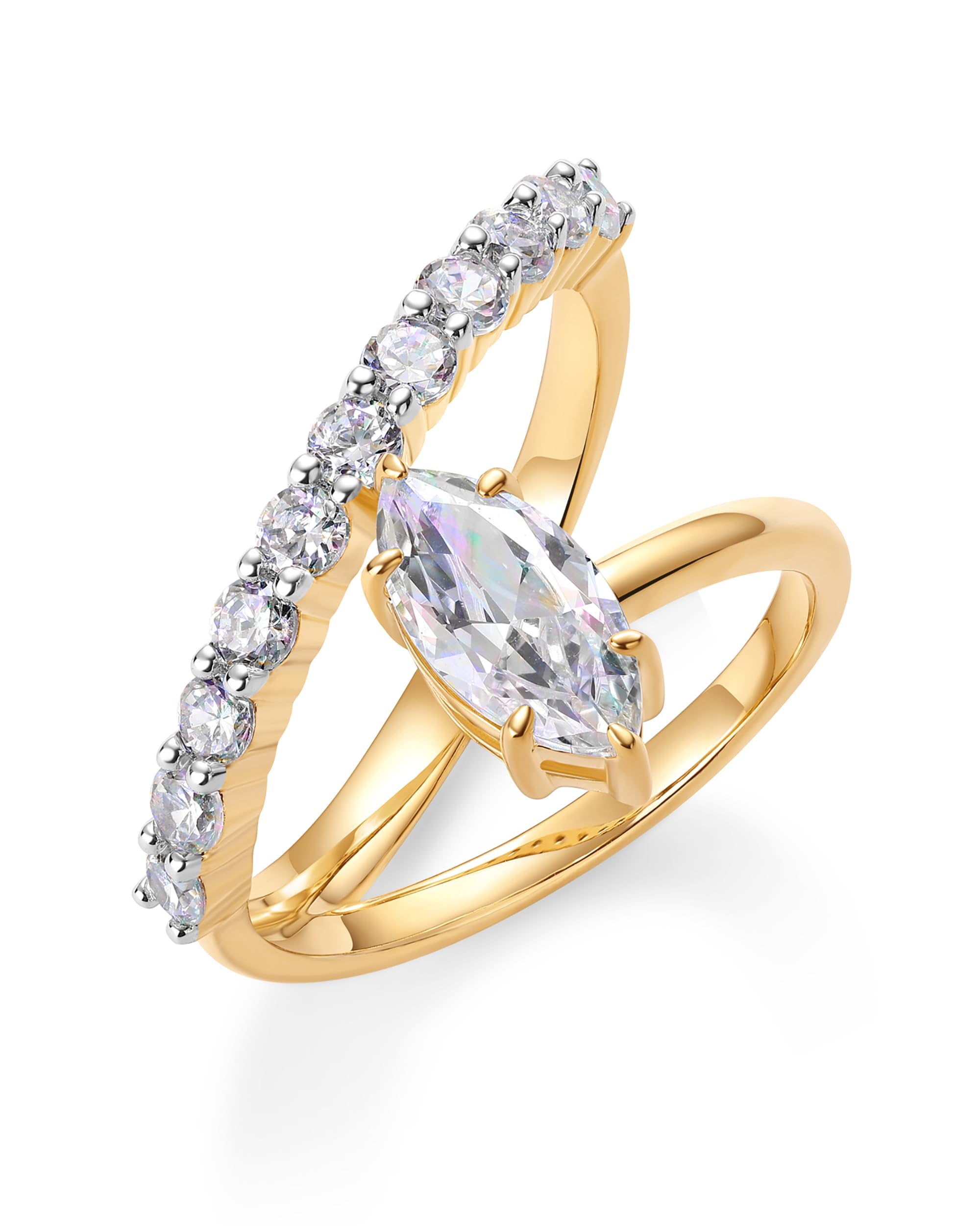 PAVOI 14K Gold Plated Wavy Engagement Ring for Women | Solitaire Cubic Zirconia Wedding Band & Promise Rings for Her | Trendy Fashion Jewelry