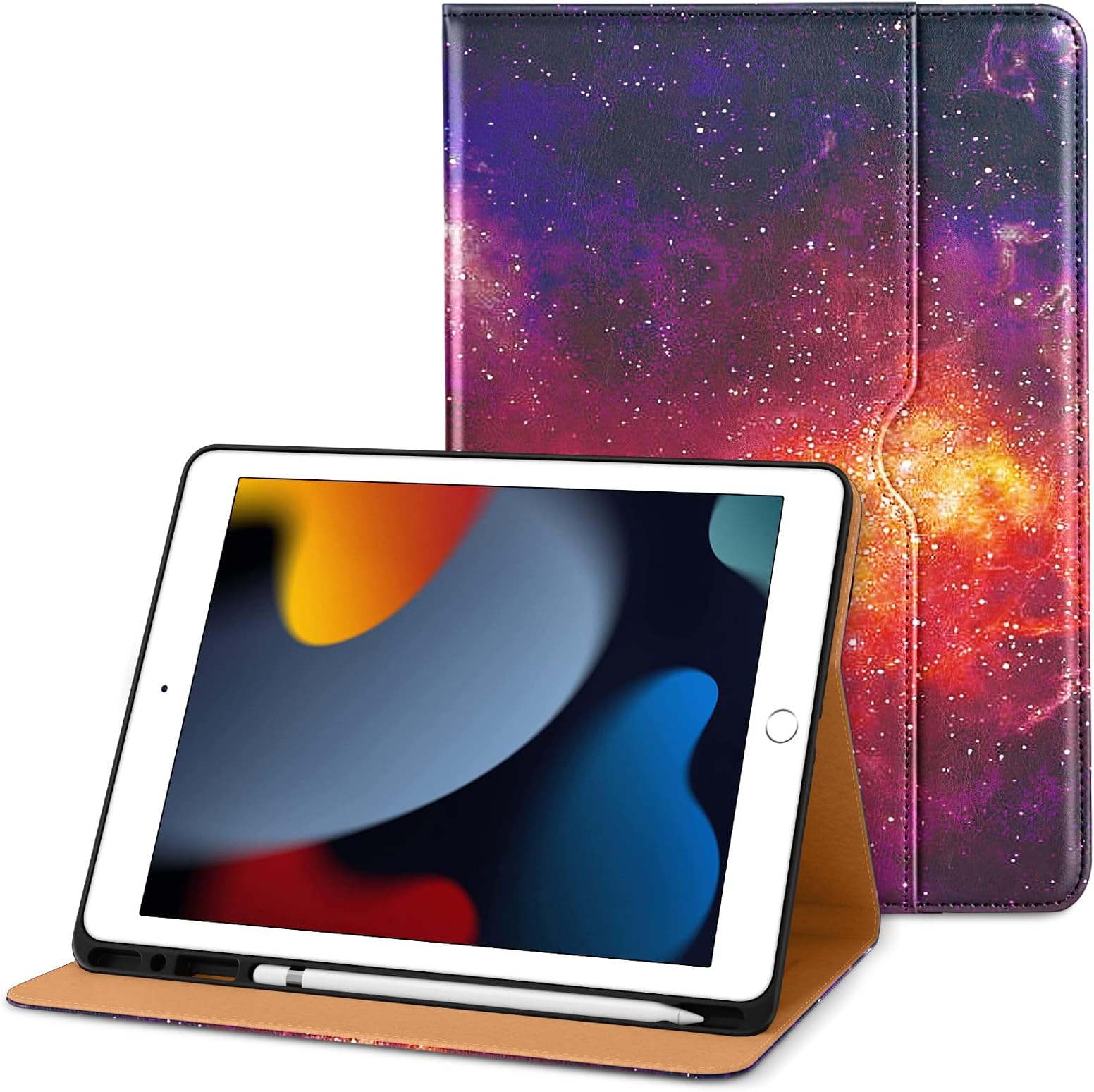 DTTO for iPad 9th/8th/7th Generation 10.2 Inch Case 2021/2020/2019, Premium Leather Business Folio Stand Cover with Apple Pencil Holder - Auto Wake/Sleep and Multiple Viewing Angles, Galaxy