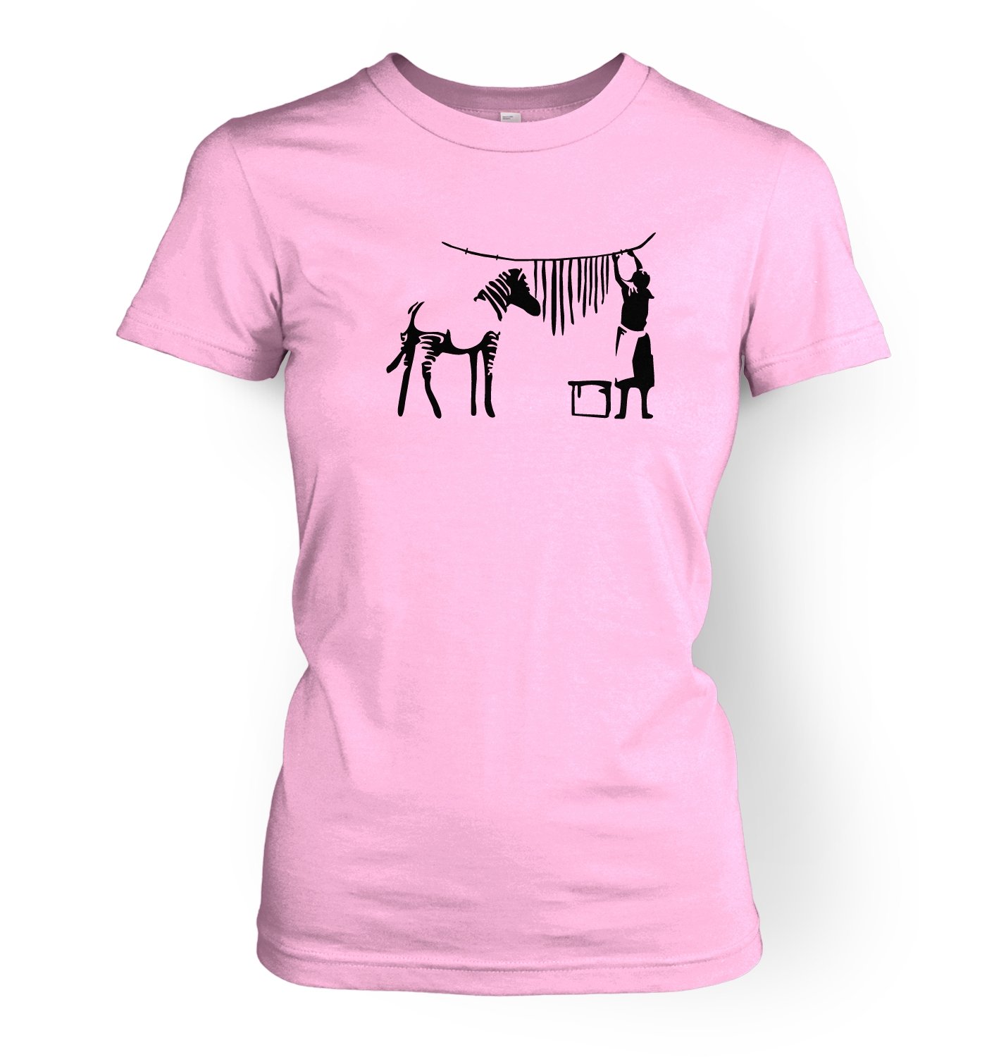 Banksy By Big Mouth Women's Light Pink Zebra Washing Line - Banksy T-Shirt - X Large (Approx Size
