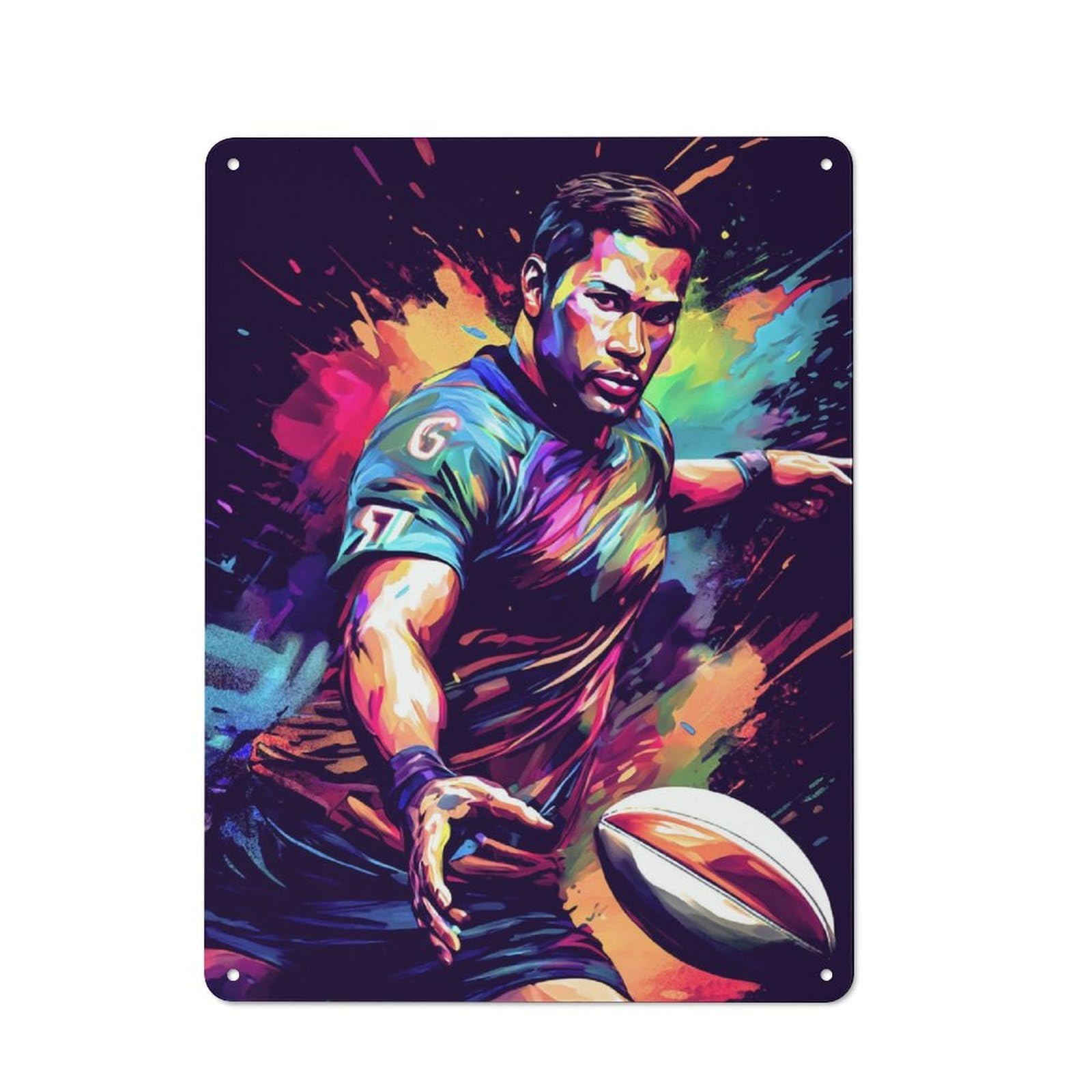 Junmoney Rugby Player Action Printed Metal Sign 40X30cm For Kitchen Or Home Bar, For Kitchen Decor Lovers, For Retro Home Interiors