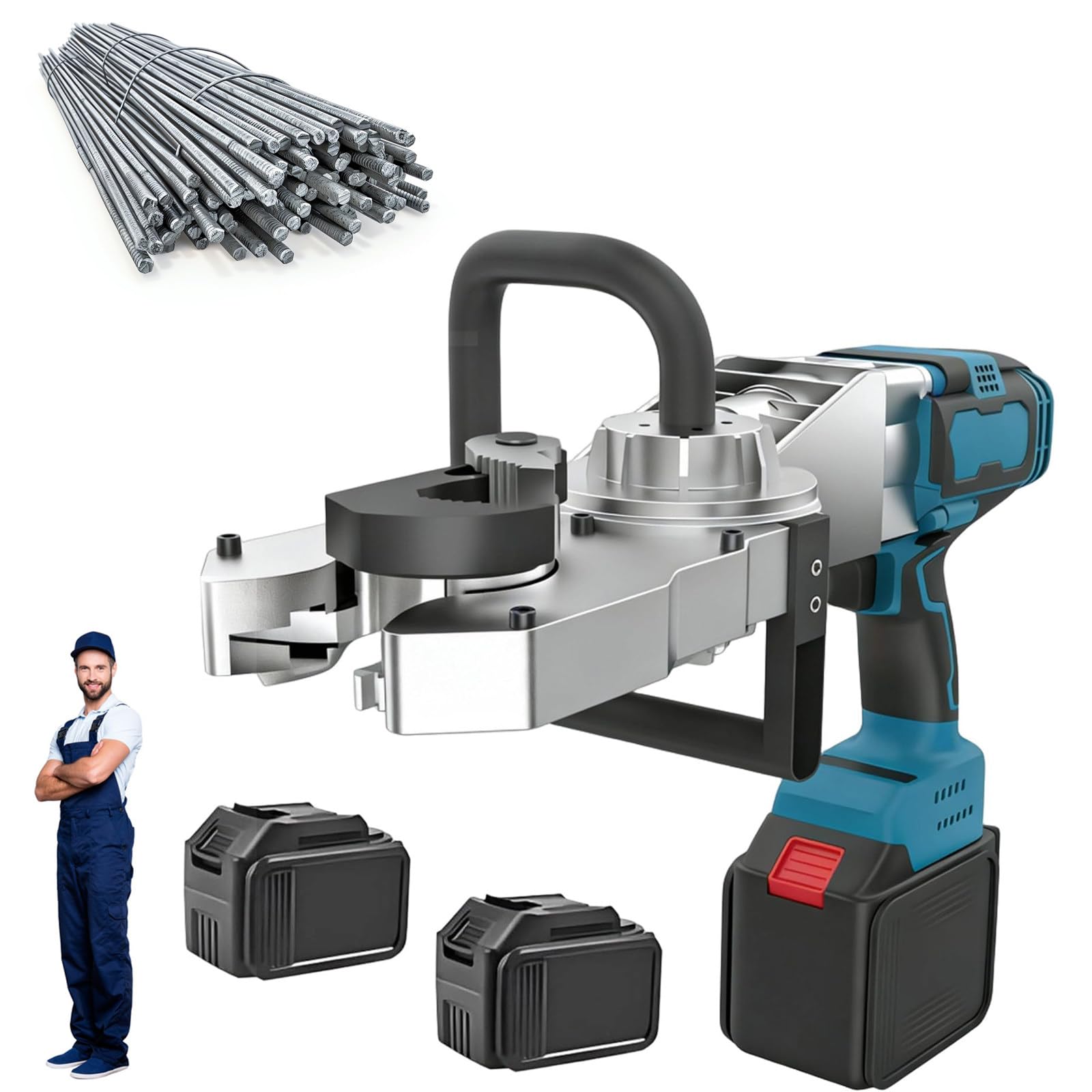 CLEASEBILY Electric Torque Open-End Threading Wrench & Rebar Threader Machine – 800Nm Brushless, 15-Second Fast Threading, 18-32mm, 90° Rotatable Body, 6.0Ah Battery, for Construction