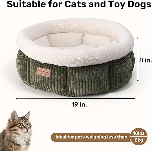 Miniatura 5 de FUKUMARU Cama para gatos, camas redondas de pana para gatos de interior, cama lavable y esponjosa para mascotas para gatos y cachorros, camas suaves
