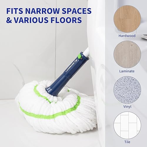 Miniatura 6 de BOOMJOY Trapeador giratorio con sistema de autoescursión para limpieza de pisos, almohadilla para fregar para manchas difíciles, mango largo de 53